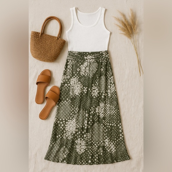 Sonoma Green Tie-Dye Boho Maxi Skirt S Soft Stretch Waist Earthy Vibes - Picture 3 of 12